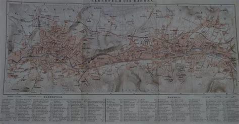 ORIGINAL HISTORISCHE FARBIGE Landkarte Elberfeld und Barmen Maßstab