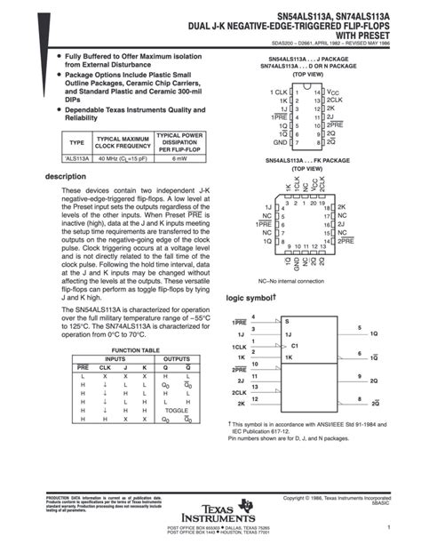 Texas Instruments ロジックic Dual J K Negative Edge Triggered Flip Flops