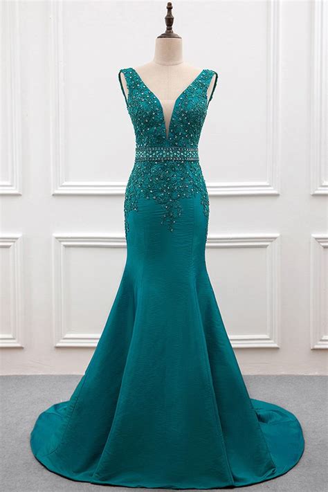 Hand Made Custom Sexy Mermaid Deep V Neck Beading Evening Dresses