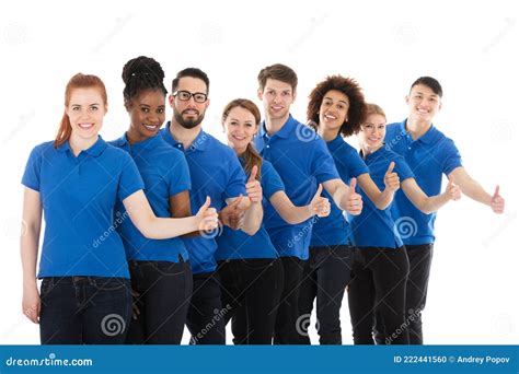 Group Of Young Janitors Gesturing Thumbs Up Stock Photo Image Of