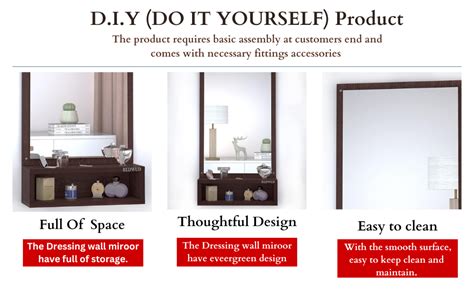 Buy Redwud Bunny Engineered Wood Matte Finish Dressing Wall Mirror With