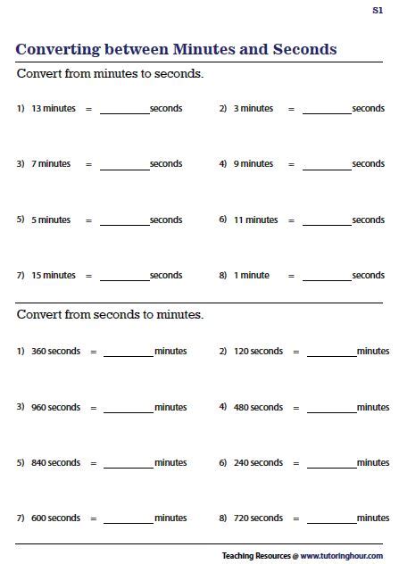 Conversion Between Minutes And Seconds Worksheets In 2024 3rd Grade