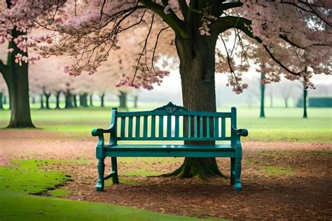 Premium Photo A Park Bench With Pink Flowers On The Bottom