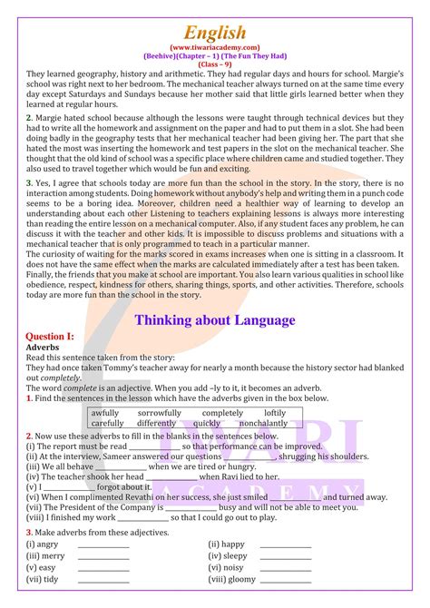 Ncert Solutions For Class 9 English Beehive Chapter 1 The Fun They Had