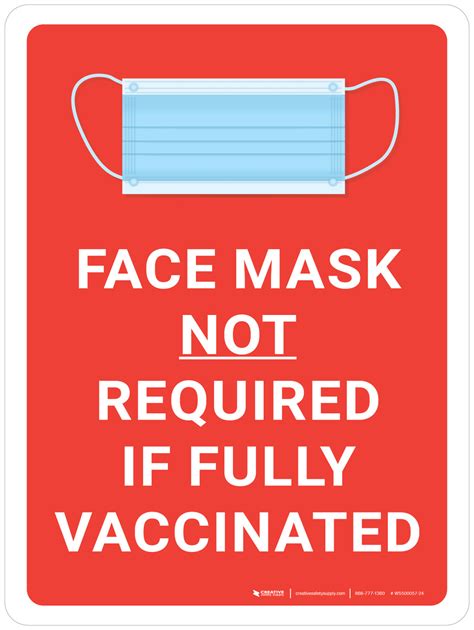 Face Mask Not Required If Fully Vaccinated With Icon Red Portrait Wall Sign