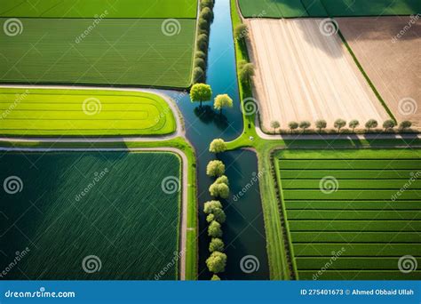 Aerial View Of Lush Green Agricultural Fields And Farm Landscapes