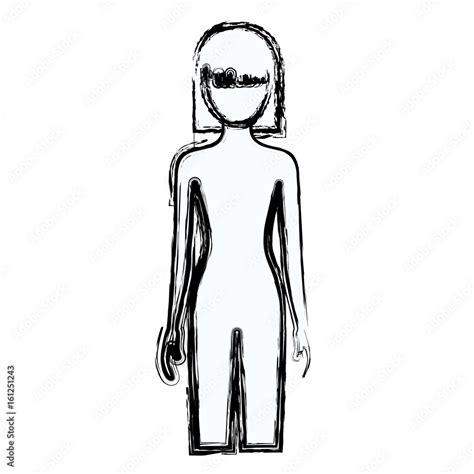 Blurred Silhouette Faceless Front View Woman Naked Body With Straight Short Hairstyle Vector