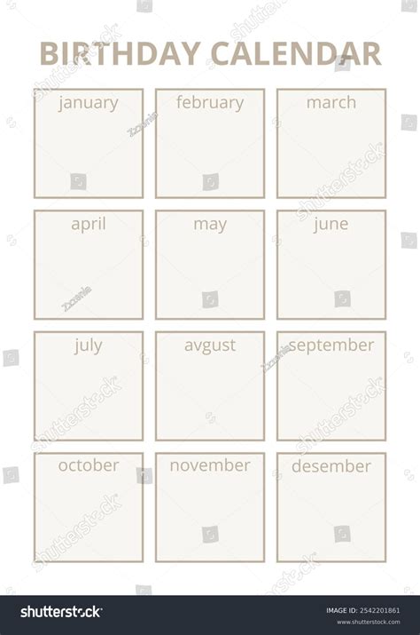 Calendar Layout Birthday Month Nude Color Stock Illustration Shutterstock