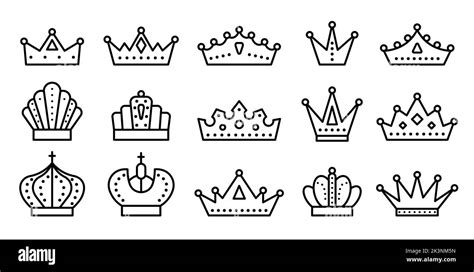 Crowns Black Line Icon Set Kingdom Outline Emblem Crown Heraldic