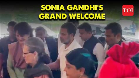 Watch Sonia Rahul Priyanka Reach Hyderabad For Revanth Reddys