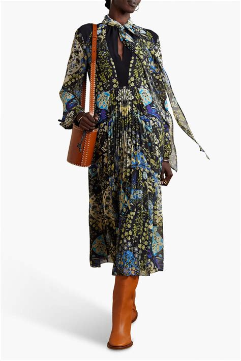 Etro Tamara Pussy Bow Pleated Printed Chiffon Midi Dress Shopstyle