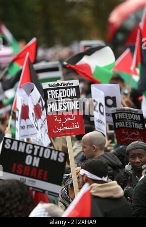 Manifestantes pro palestinos se reúnen en Marble Arch con carteles que