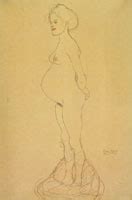 Gustav Klimt Standing Pregnant Nude In Profile