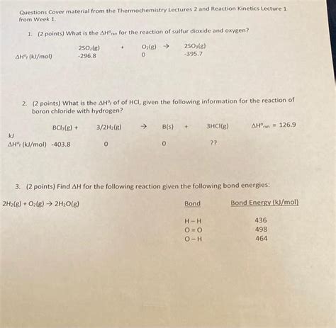 Solved Questions Cover Material From The Thermochemistry Chegg