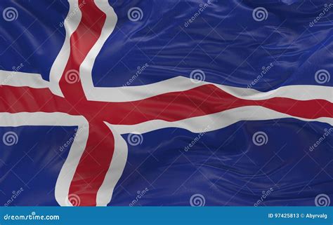 Flag Of The Iceland Waving In The Wind 3d Render Stock Illustration