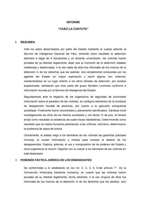 A Cantuta Vs Per Informe Caso La Cantuta I Resumen Ante Los Actos