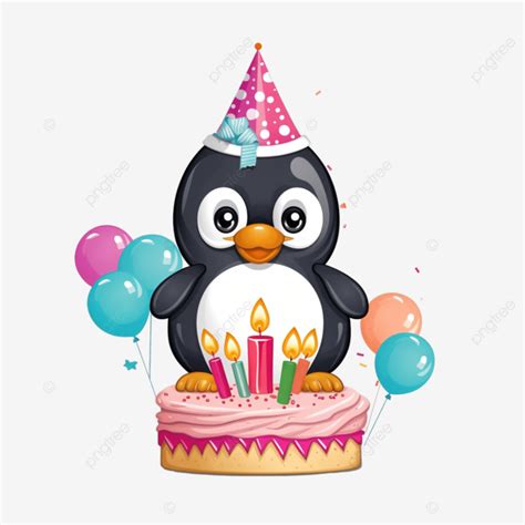 Happy Birthday Penguin With Cake Bird Penguin Cake PNG Transparent