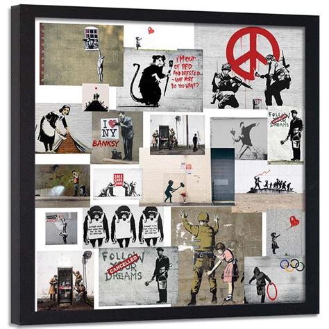 Obraz w ramie czarnej FEEBY MŁODZIEŻOWY Banksy Kolaż Street Art 60x60