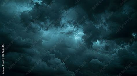 Black Dark Greenish Blue Dramatic Night Sky Gloomy Ominous Storm Rain