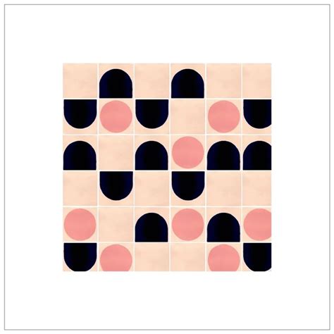 an abstract geometric pattern with black and pink circles on a white ...