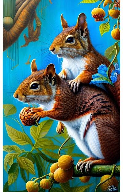 Premium Photo A Painting Of Two Squirrels With A Blue Background And