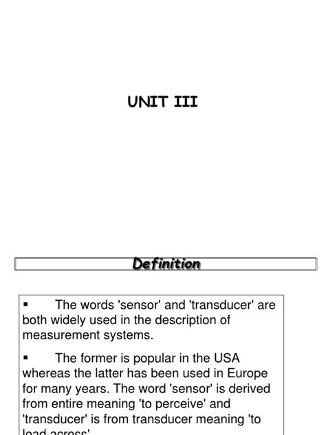 Unit - III Transducers and Sensors | PDF | Amplifier | Electrical Resistance And Conductance