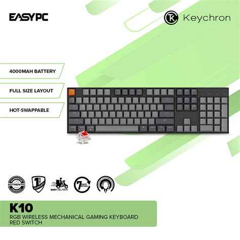 EasyPC Keychron K10 Hot Swappable RGB Wireless Mechanical Gaming Keyboard Red Switch Shopee