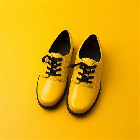 Premium Ai Image A Pair Of Yellow Shoes With Black Laces On The Bottom