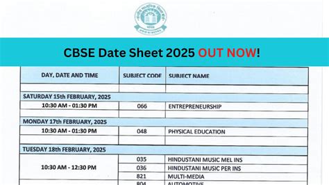 Cbse Date Sheet 2025 Pdf Released Download Official Cbse Class 10th 12th Exam Timetable At