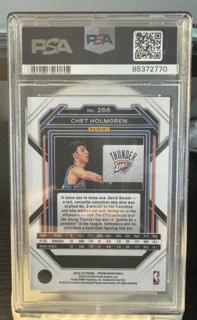 2022 CHET HOLMGREN Recrue Panini Prizm RC 266 PSA 10 GEM COMME NEUF