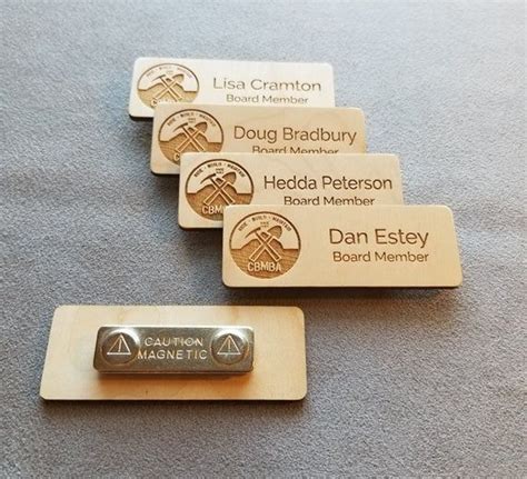 Engraved Wood Name Badges with Magnetic or Pin fasteners