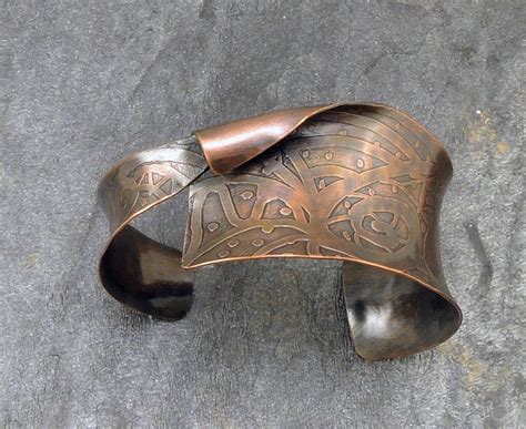 Etched Copper Cuff Bracelet Copper Cuff Anticlastic Copper Etsy