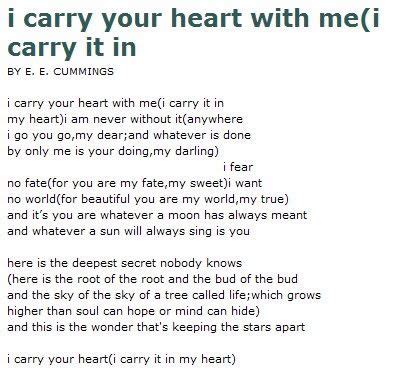 I Carry Your Heart With Me My Favorite E E Cummings Of All Time