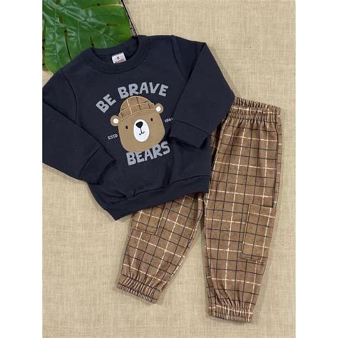 Conjunto Brandili Inverno Promoção - Conjunto Infantil Menino Inverno Brandili Calça Caramelo e Casaco Cinza ...