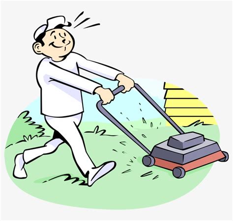 Vector Illustration Of Lawn Care Specialist Cuts The Mowing Lawn Clip