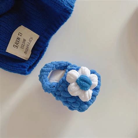 D Cute Fluffy Fur Soft Plush Knitting Flower Earphone Storage Bag For