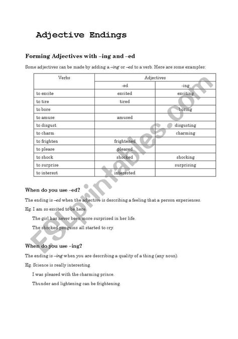 Adjective Endings Ed Or Ing ESL Worksheet By Elliedick