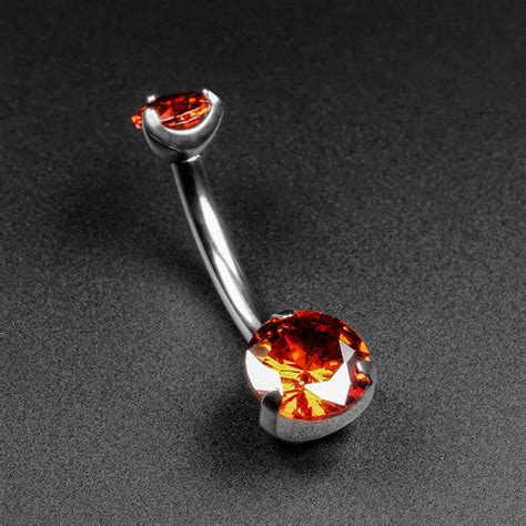 Double Red Jewelled Internally Threaded Titanium Belly Bar Belly Bar