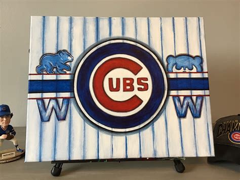 Chicago Cubs Logo on Jersey Stripes 16x20 Canvas - Etsy