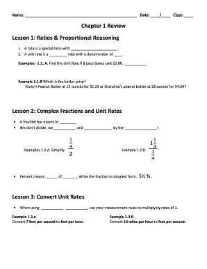 Fillable Online Name Date Class Chapter 1 Review Lesson 1 Ratios