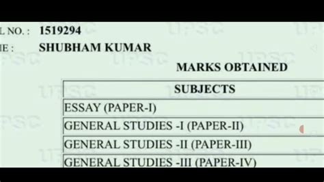 Upsc Topper Shubham Kumar Marksheet Full Paper Wise Ias