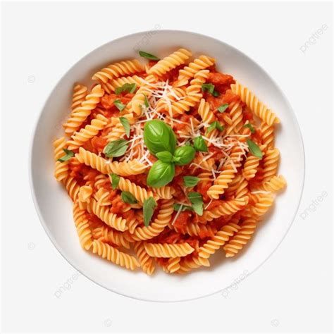 Top View Pasta In Tomato Sauce White Plate Background Dish Italy Dish