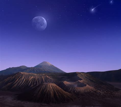 Sand Formation And Moon Illustration Moon Mountains Hd Wallpaper