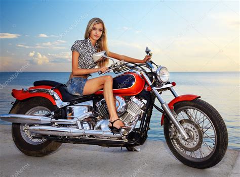 Blonde And Red Motorcycle Stock Photo Zastavkin