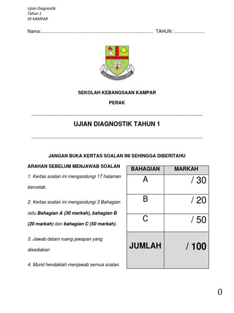 Ujian Diagnostik Tahun 1 Skk 2023 Pdf