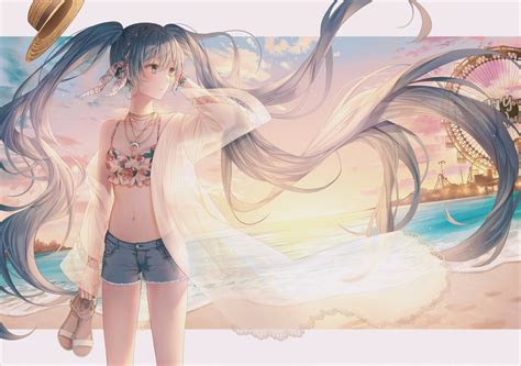 Lium Vocaloid Hatsune Miku Bikini Top Cleavage Open Shirt See Through