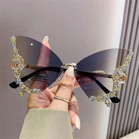 Party Fashion Sparkling Rhinestone Rimless Butterfly Sunglasses Y2k