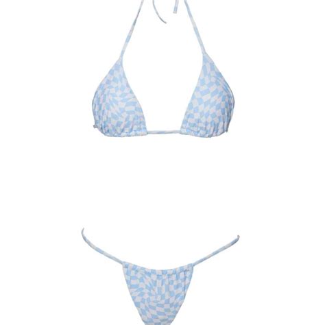 Blue And White Patterned Bikini XS Top And Bottom Depop