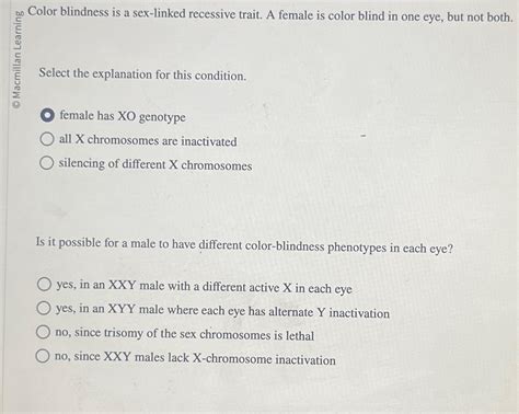 Solved C Color Blindness Is A Sex Linked Recessive Trait Chegg