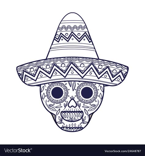 Mexican Skull With Hat Isolated Icon Royalty Free Vector